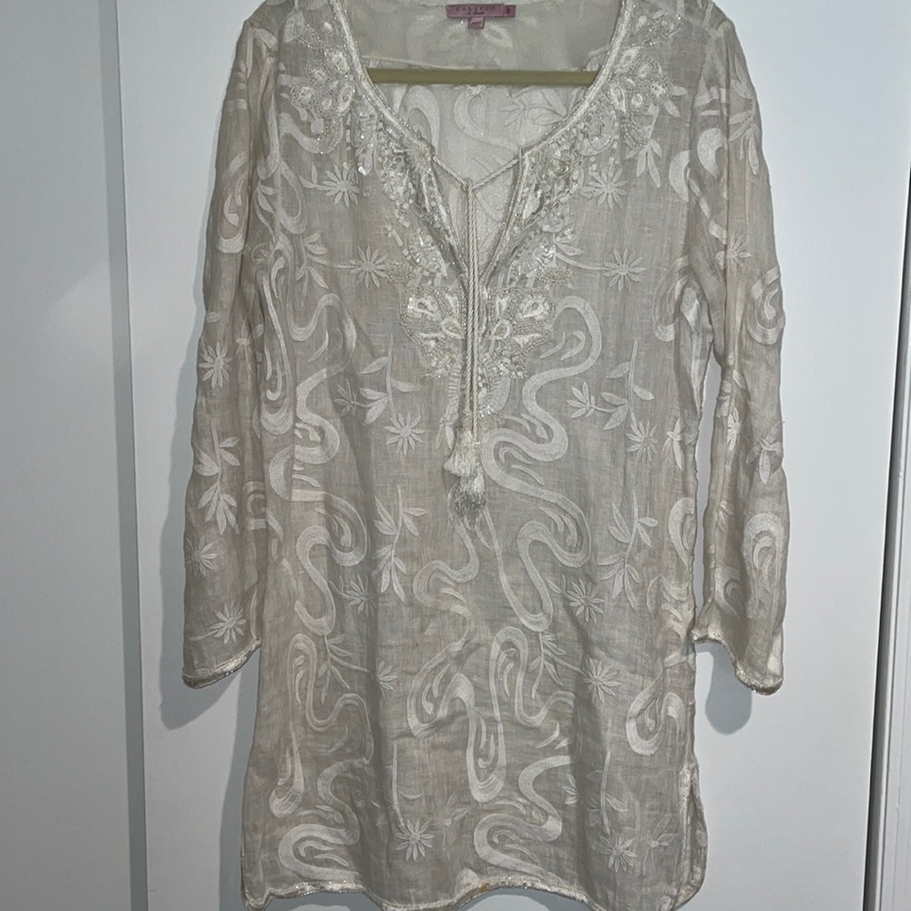 Calypso white cover up with tassels and beading details